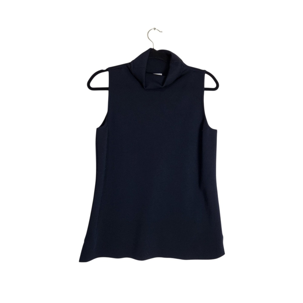 Chicos Travelers Navy Blue Sleeveless Mock Neck Ribbed Knit Top Size 1 Medium